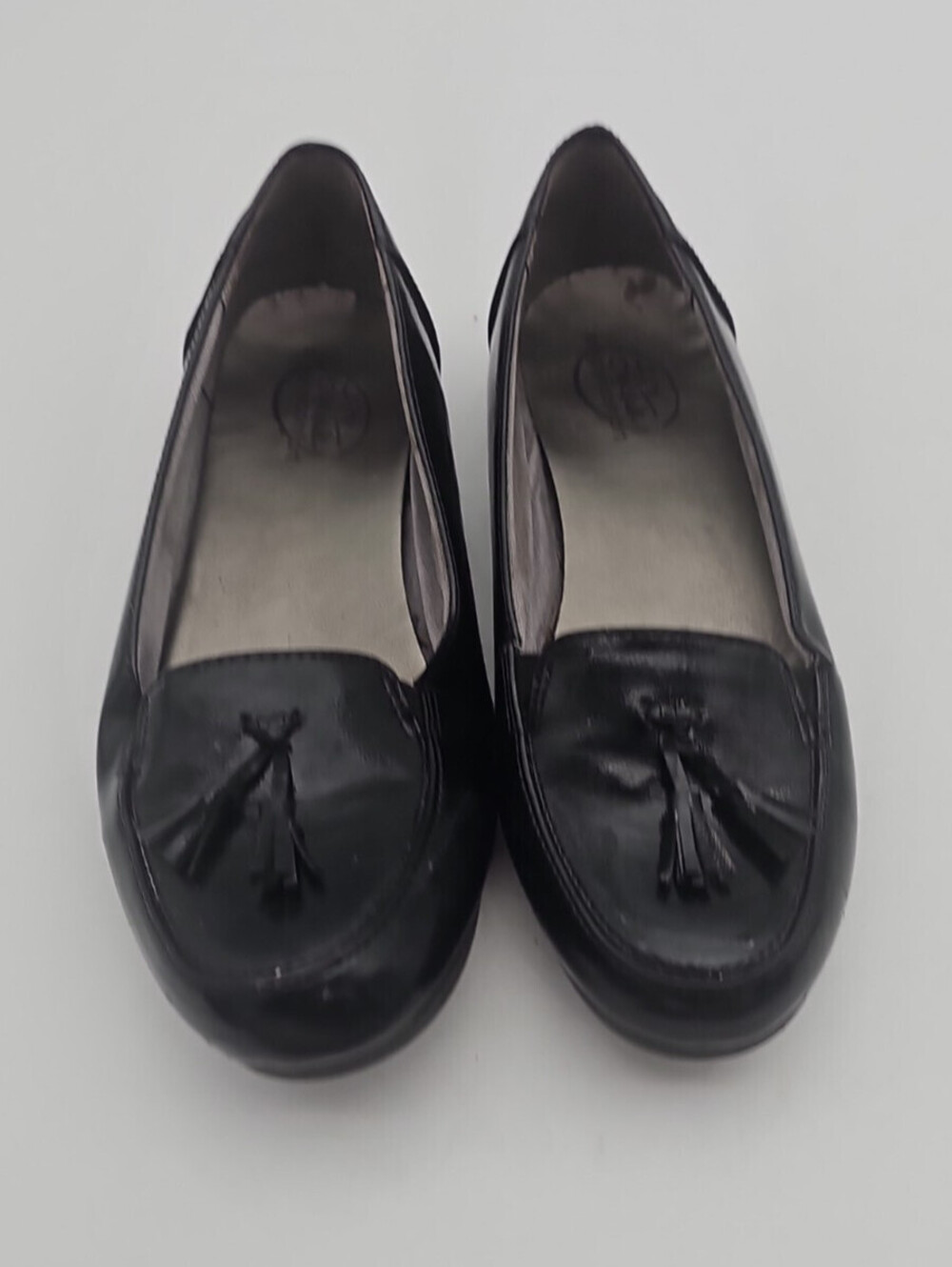 Isaac Mizrahi Live Black Textured Faux Patent Leather Tassels Loafers Size 7.5